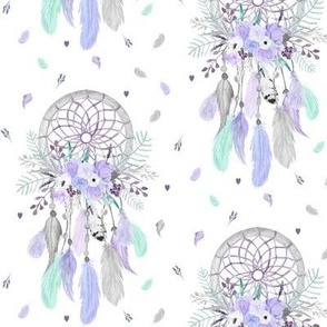 Girly Dream Catchers – Purple Lavender Mint Gray Feathers Baby Girl Nursery Blanket GingerLous MEDIUM SCALE B