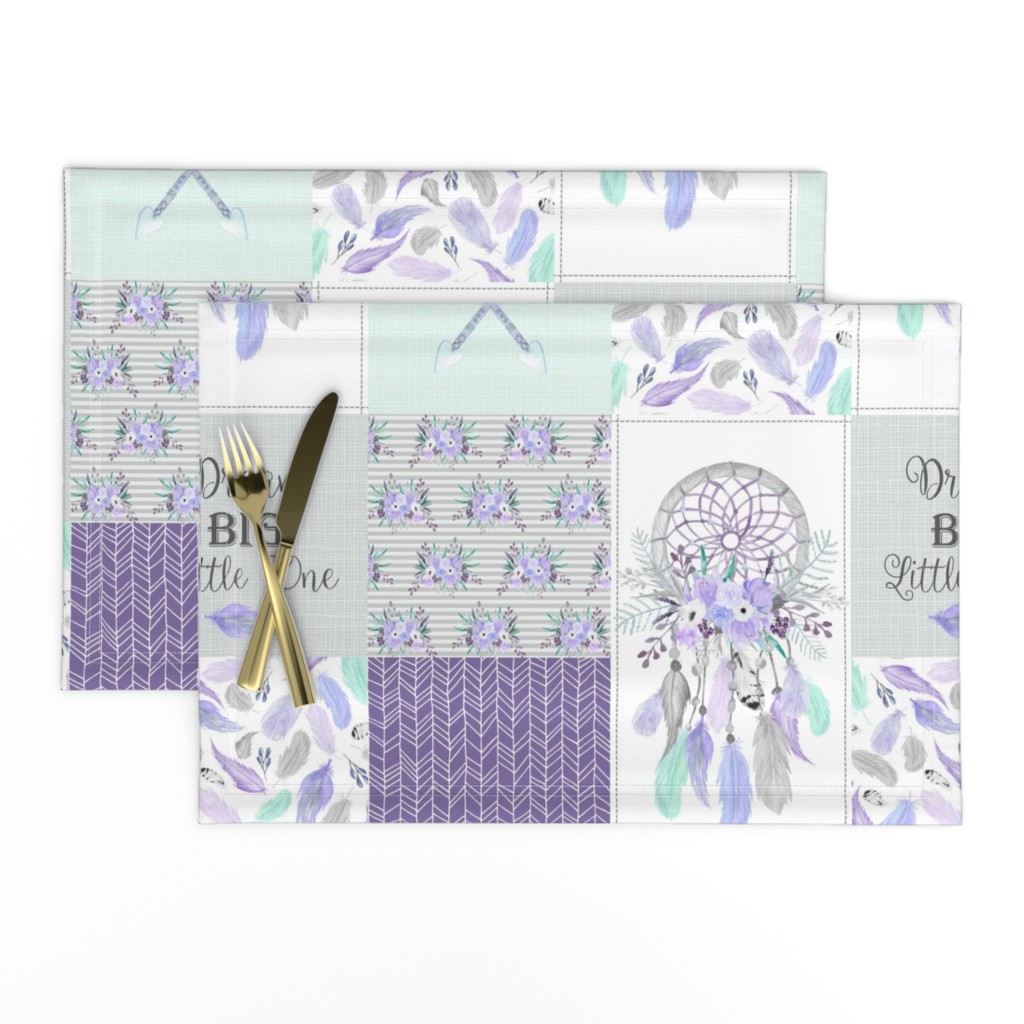 Dream Big Dream Catchers Patchwork Quilt Top – Wholecloth for Girls Purple Lavender Grey Feathers Nursery Blanket Baby Bedding