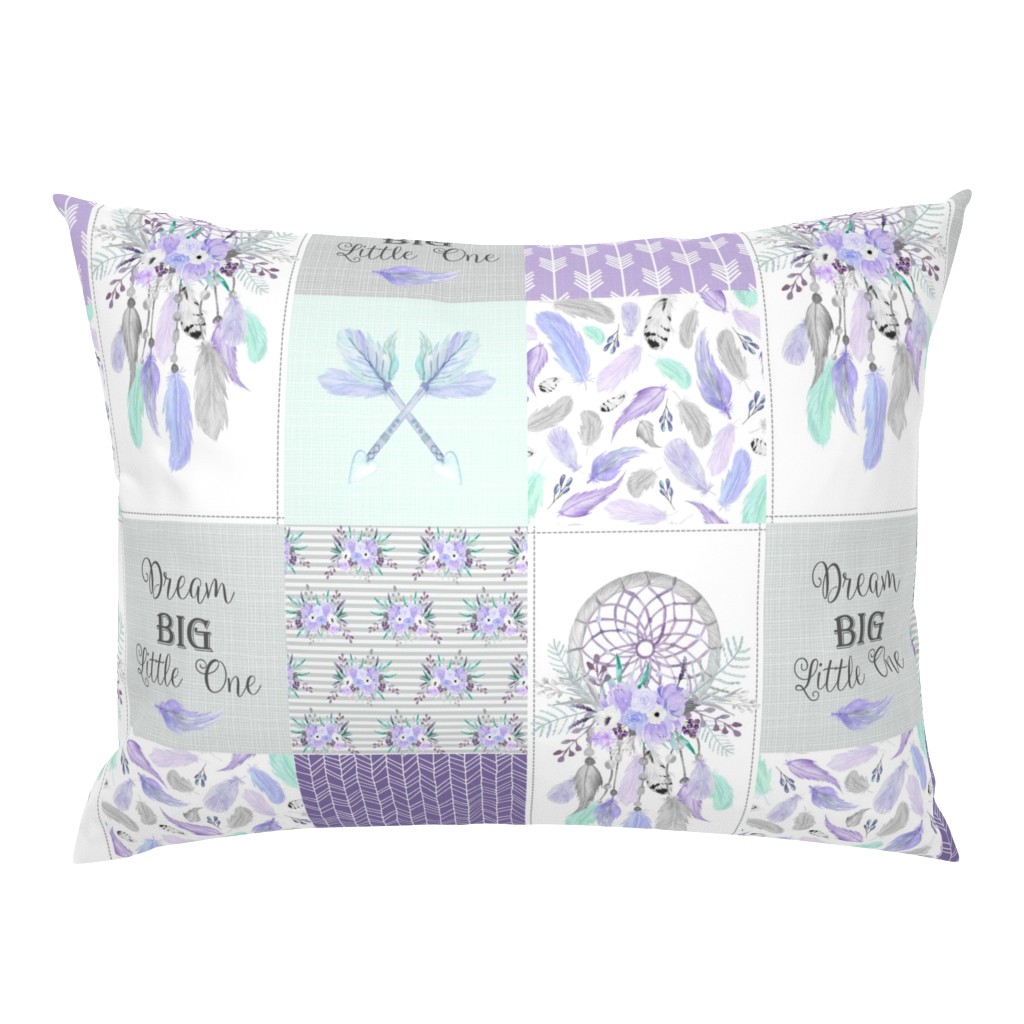 Dream Big Dream Catchers Patchwork Quilt Top – Wholecloth for Girls Purple Lavender Grey Feathers Nursery Blanket Baby Bedding