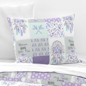 Dream Big Dream Catchers Patchwork Quilt Top – Wholecloth for Girls Purple Lavender Grey Feathers Nursery Blanket Baby Bedding