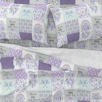 Dream Big Dream Catchers Patchwork Quilt Top – Wholecloth for Girls Purple Lavender Grey Feathers Nursery Blanket Baby Bedding