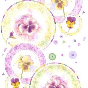 7x10-Inch Half-Drop Repeat of Pansies Go Round in Circles
