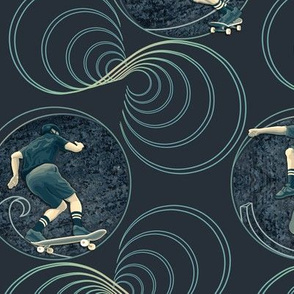 ★ SKATER, DON’T GO STRAIGHT! ★ Dark Navy, Large Scale / Collection : Skateboard Tricks – Urban Prints