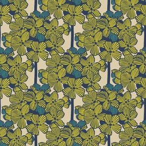 Atomic Century Geraniums - Atomic Lemon on Beige