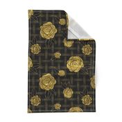 Roses on Dots Basket Weave ~ Gold Black