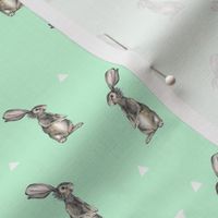 Rabbits + Triangles on Mint - Smaller Scale