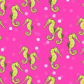 Seahorses Plus Dots on Bright Pink