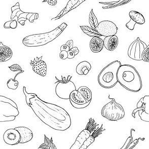 Fruits and Veggies in Black and White