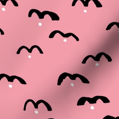 Minimal trend abstract sky birds in ink pink summer