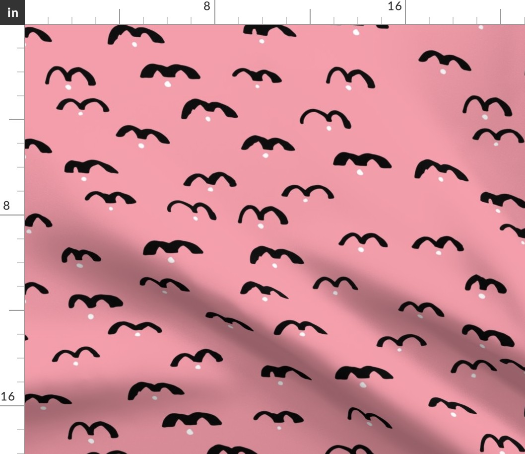 Minimal trend abstract sky birds in ink pink summer