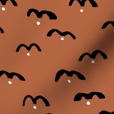 Minimal trend abstract sky birds in ink copper brown gender neutral