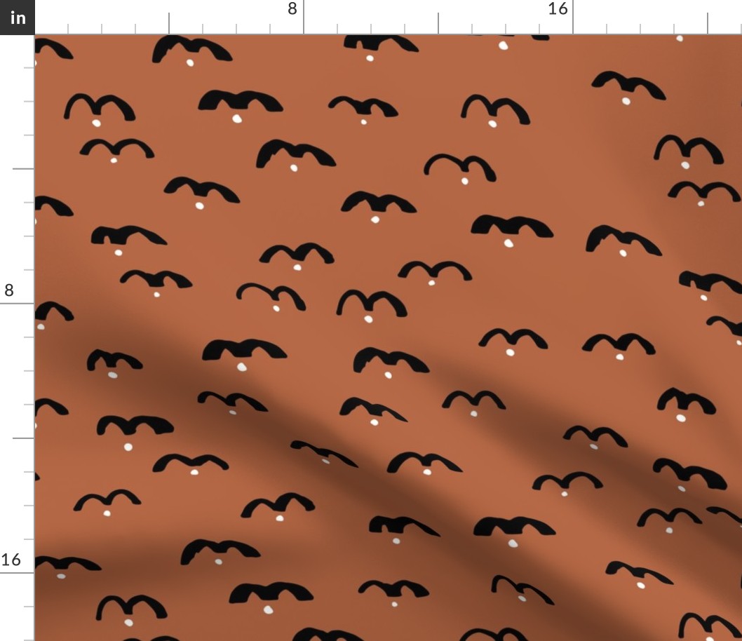 Minimal trend abstract sky birds in ink copper brown gender neutral