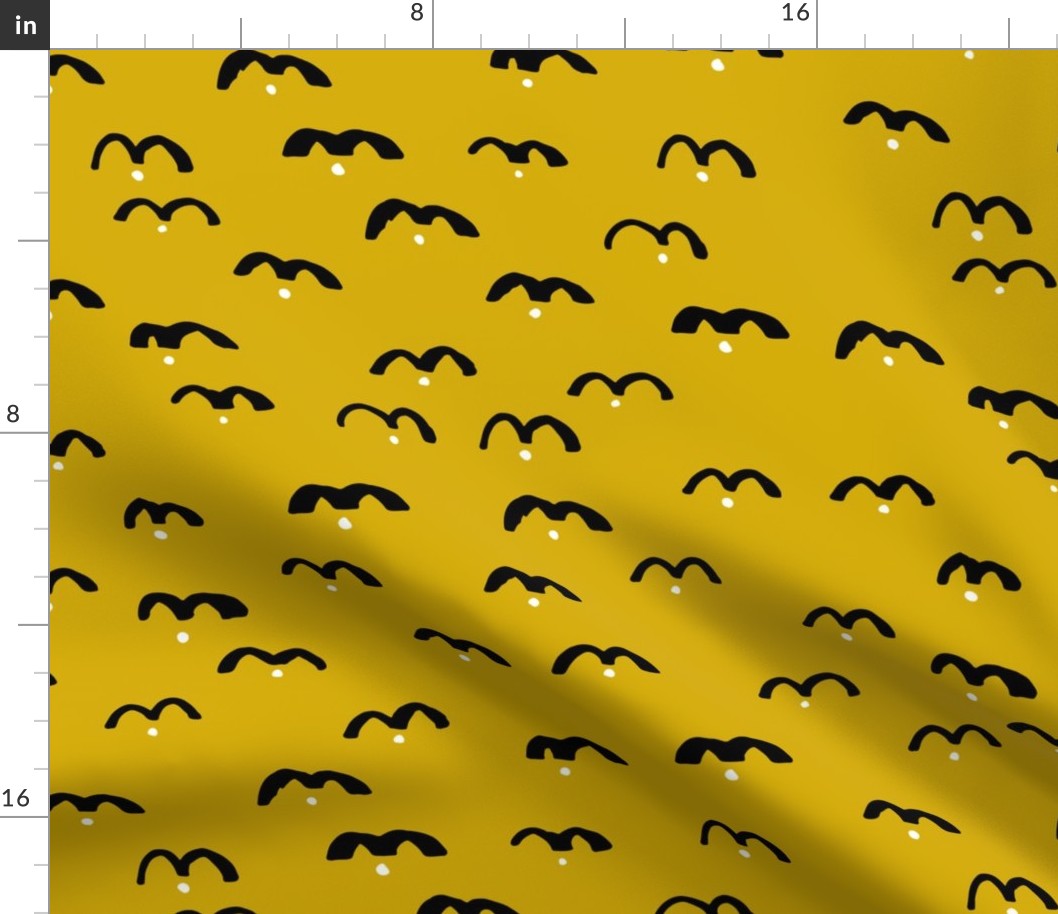 Minimal trend abstract sky birds in ink ochre yellow summer