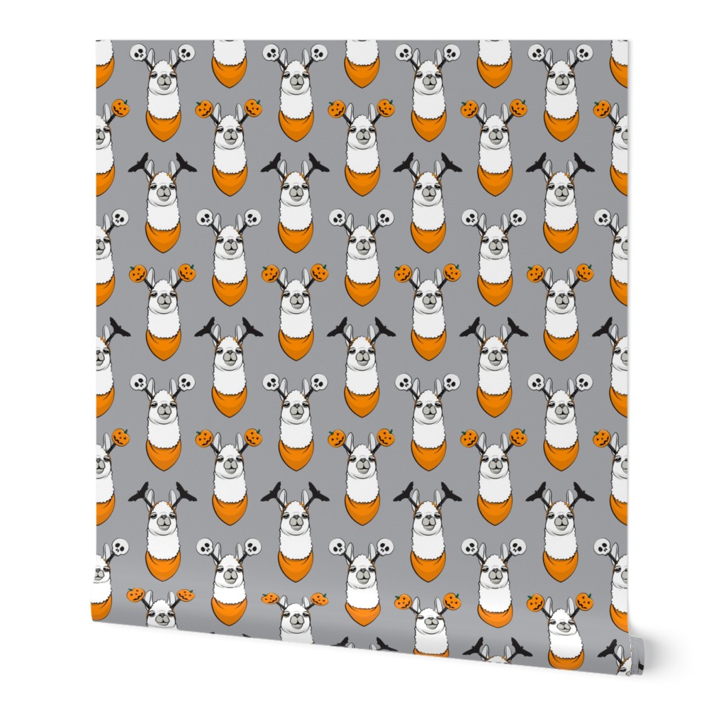 halloween loving llamas w/ headbands - grey and orange