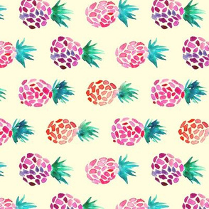 Pink pinapples on cream horizontal || watercolor pattern for nursery, baby girl