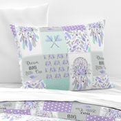 Dream Catcher Patchwork Quilt Top – Wholecloth for Girls Purple Lavender Grey Mint Feathers Nursery Blanket Baby Bedding