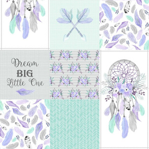 Dream Catcher Patchwork Quilt Top – Wholecloth for Girls Purple Lavender Grey Mint Feathers Nursery Blanket Baby Bedding