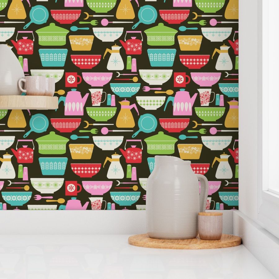 Vintage Kitchen - bright Wallpaper | Spoonflower