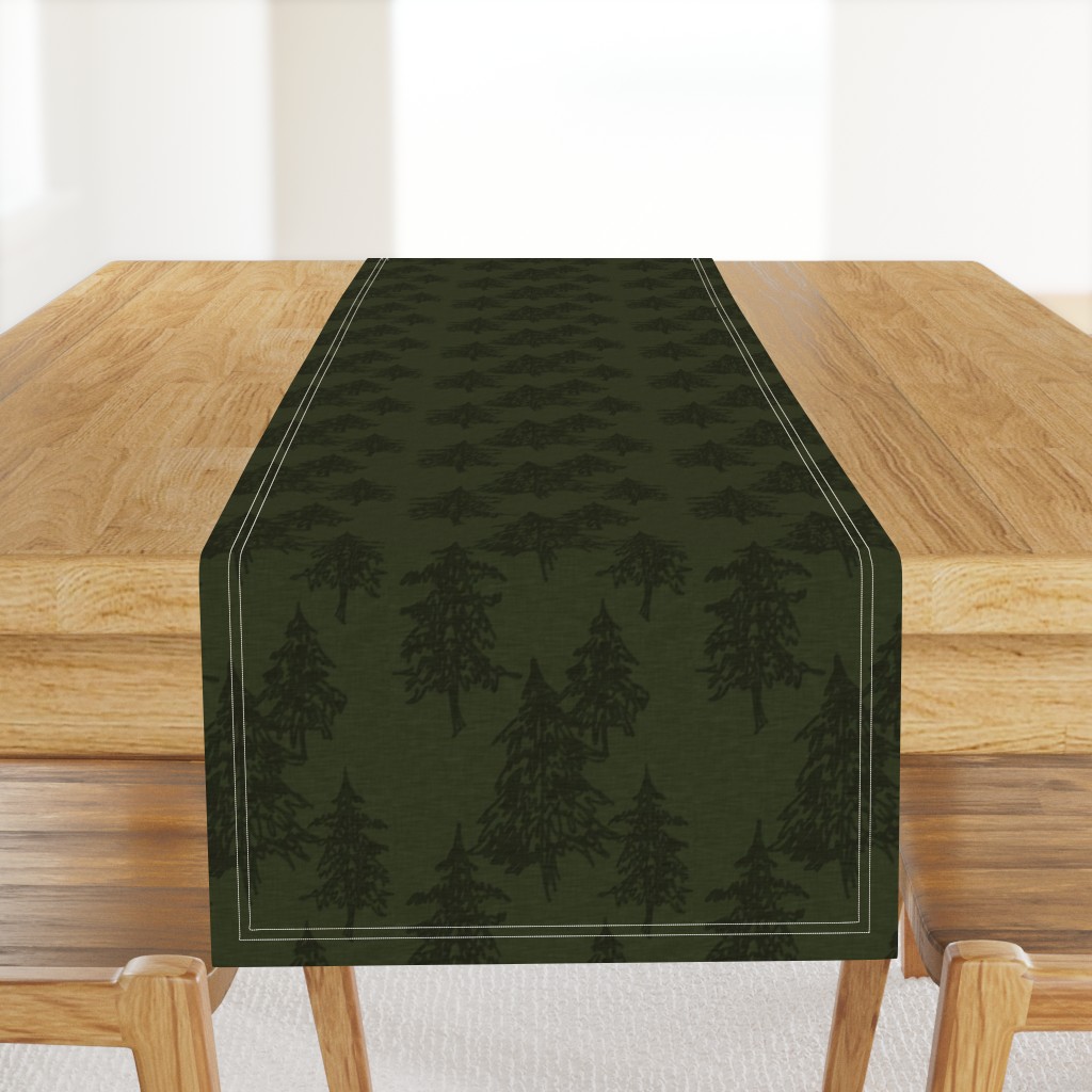 Evergreen Trees on Linen - Dark Hunter green