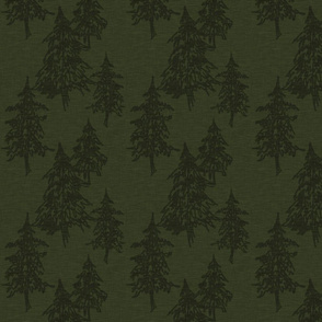 Evergreen Trees on Linen - Dark Hunter green