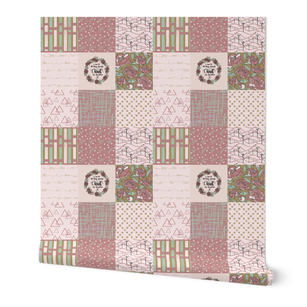 Cheater quilt - Pink bible verse