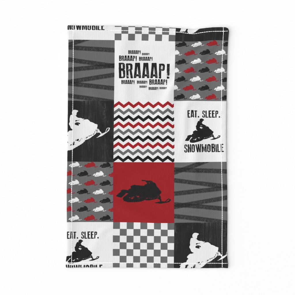 Eat Sleep Snowmobile//Red - Wholecloth Cheater Quilt
