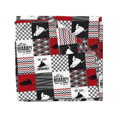 Eat Sleep Snowmobile//Red - Wholecloth Cheater Quilt