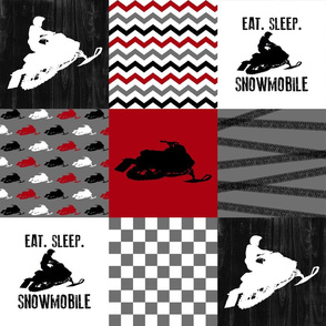 Eat Sleep Snowmobile//Red - Wholecloth Cheater Quilt