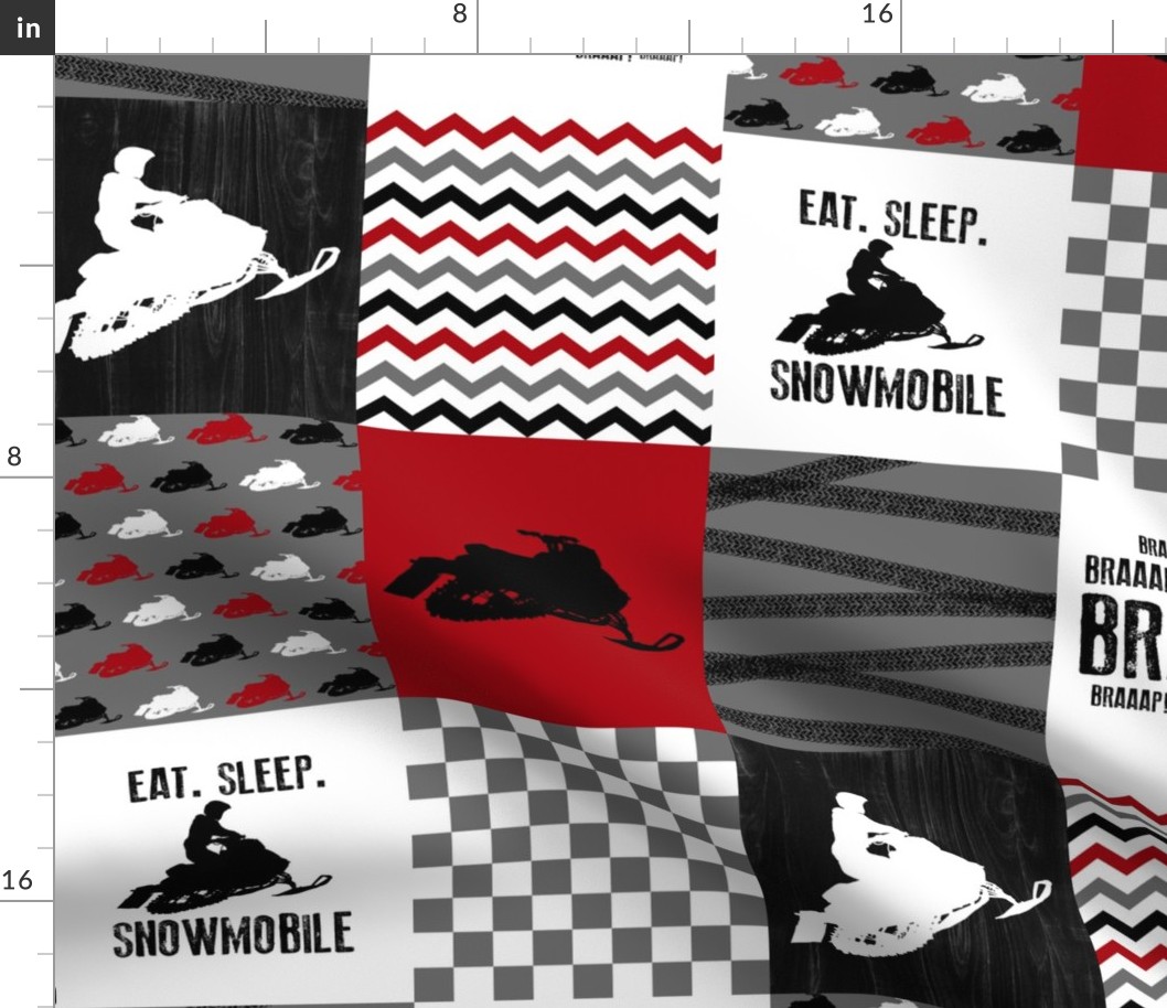 Eat Sleep Snowmobile//Red - Wholecloth Cheater Quilt