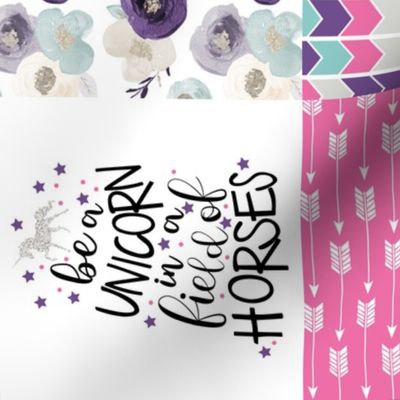 Be A Unicorn//Pink//Purple//Turquoise - Wholecloth Cheater Quilt - Rotated