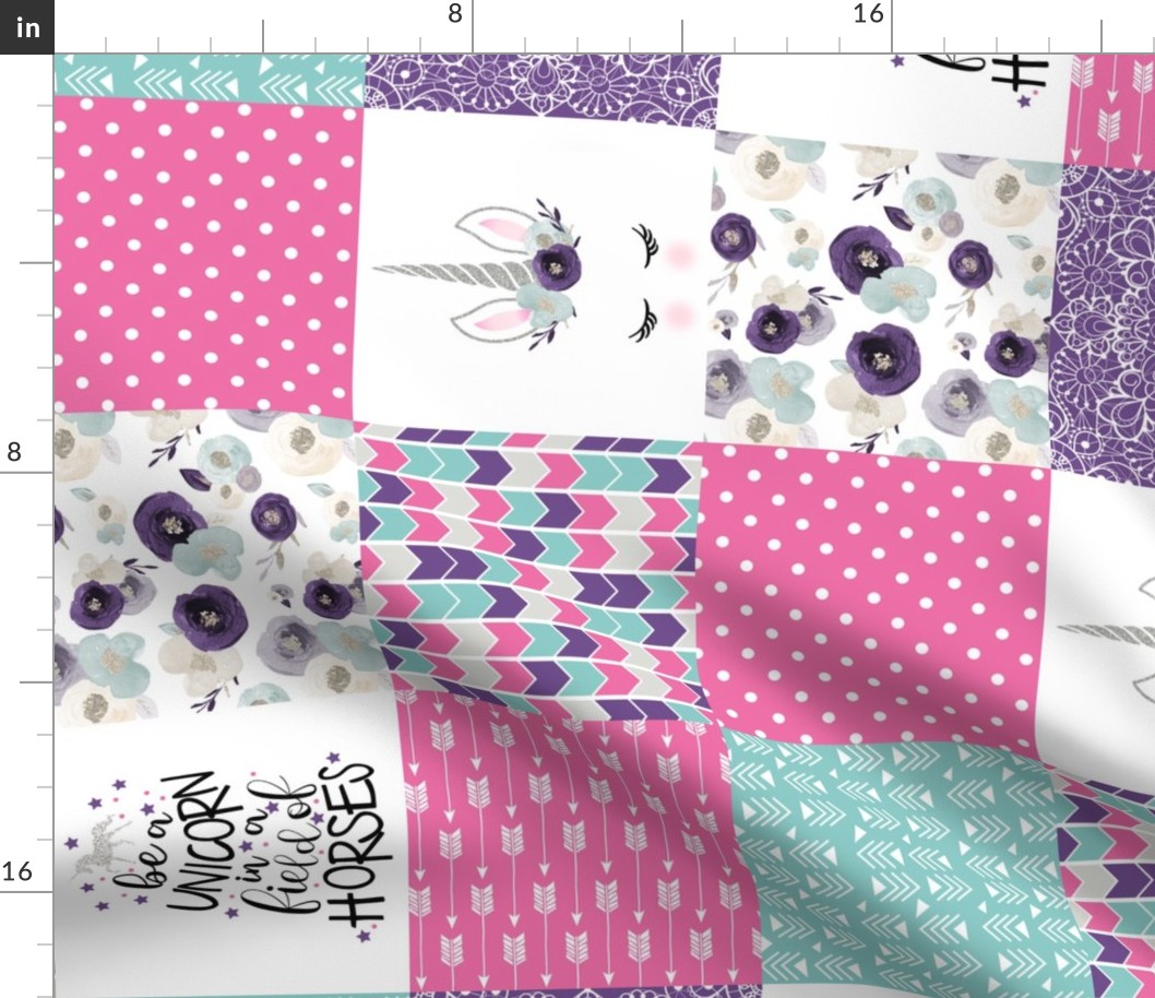 Be A Unicorn//Pink//Purple//Turquoise - Wholecloth Cheater Quilt - Rotated