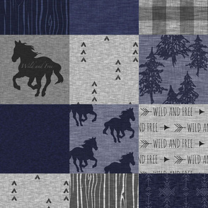 Horse Patchwork- Navy and grey