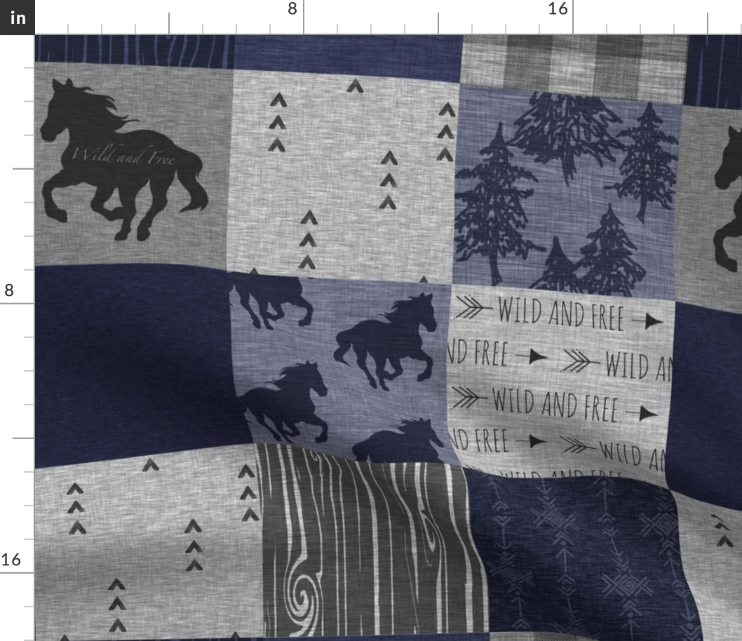 Horse Patchwork- Navy and grey