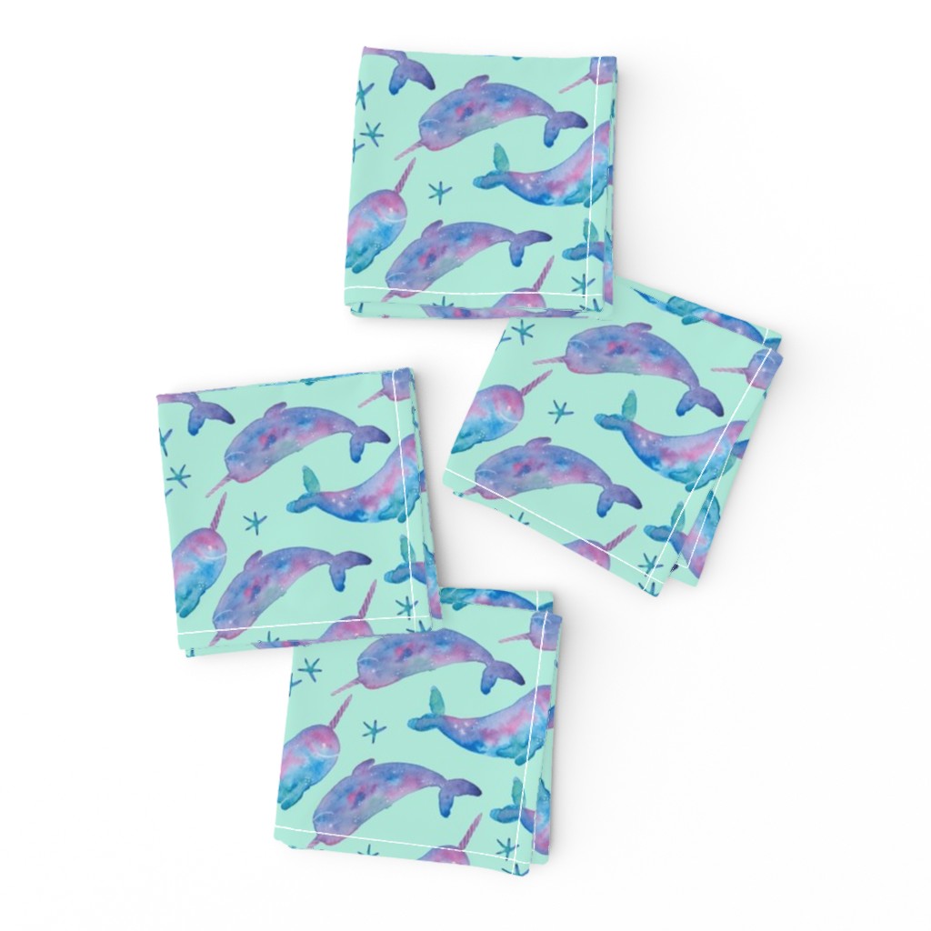 Watercolour Narwhals watercolor sealife nursery childrens 