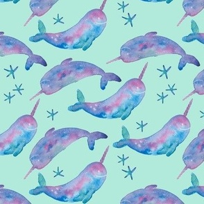 Watercolour Narwhals watercolor sealife nursery childrens 