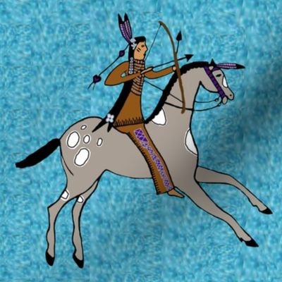 Native American Woman Horse on Turquoise