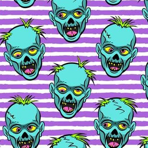 zombies - teal on purple stripes - halloween 