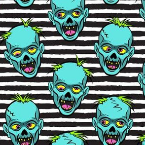 zombies - teal on black stripes - halloween 