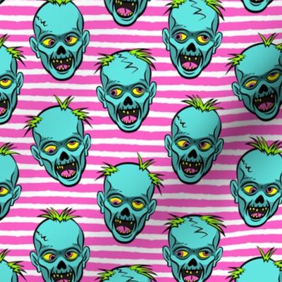 zombies -teal on pink stripes - halloween 