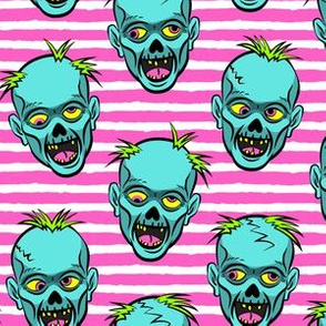 zombies -teal on pink stripes - halloween 
