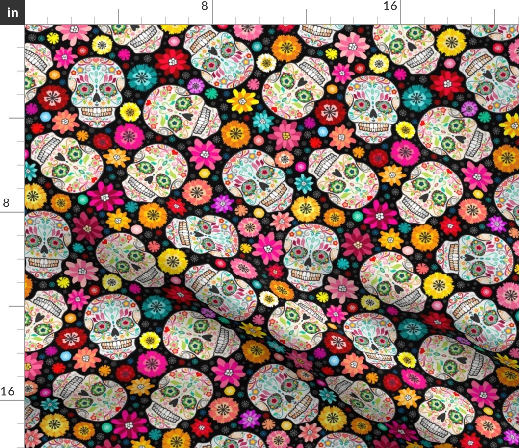 Colorful Sugar Skulls on Black