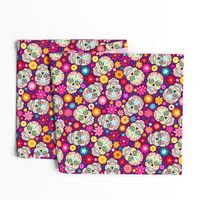 Colorful Sugar Skulls on Purple