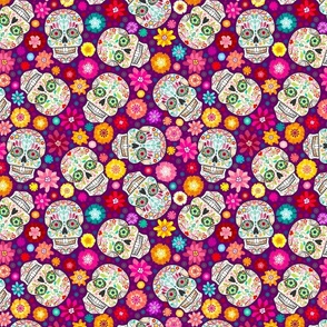 Colorful Sugar Skulls on Purple