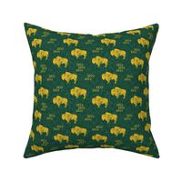 (small scale) distressed buffalo on green  linen - gold C18BS