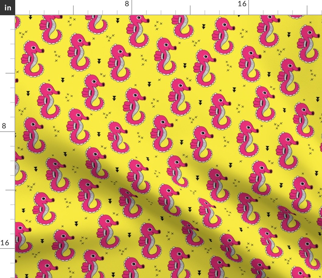 Sea horse baby geometric ocean sea life illustration design yellow hot pink girls Medium