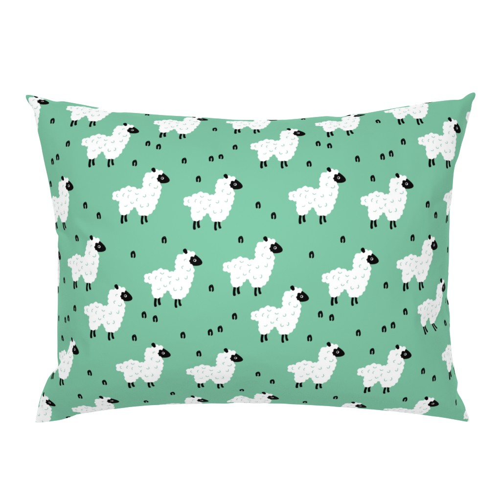 Cute little sheep design abstract white baby llama green