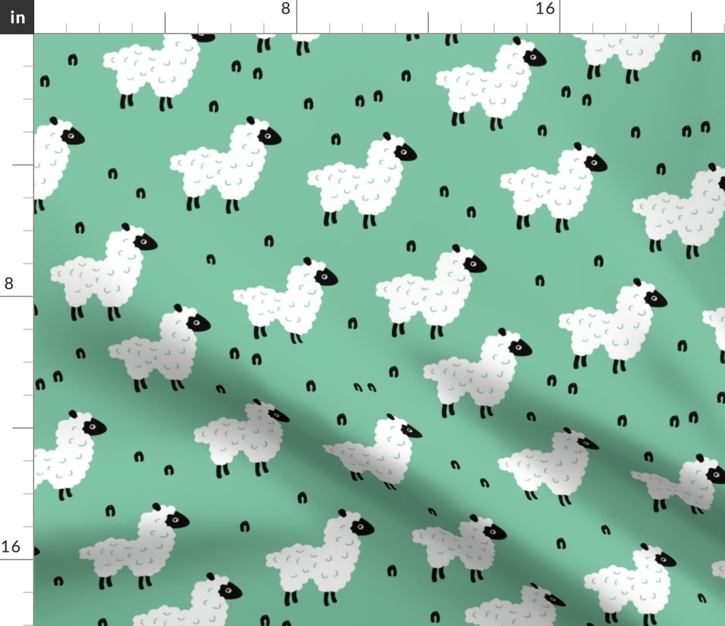 Cute little sheep design abstract white baby llama green