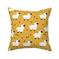 Cute little sheep design abstract white baby llama ochre yellow