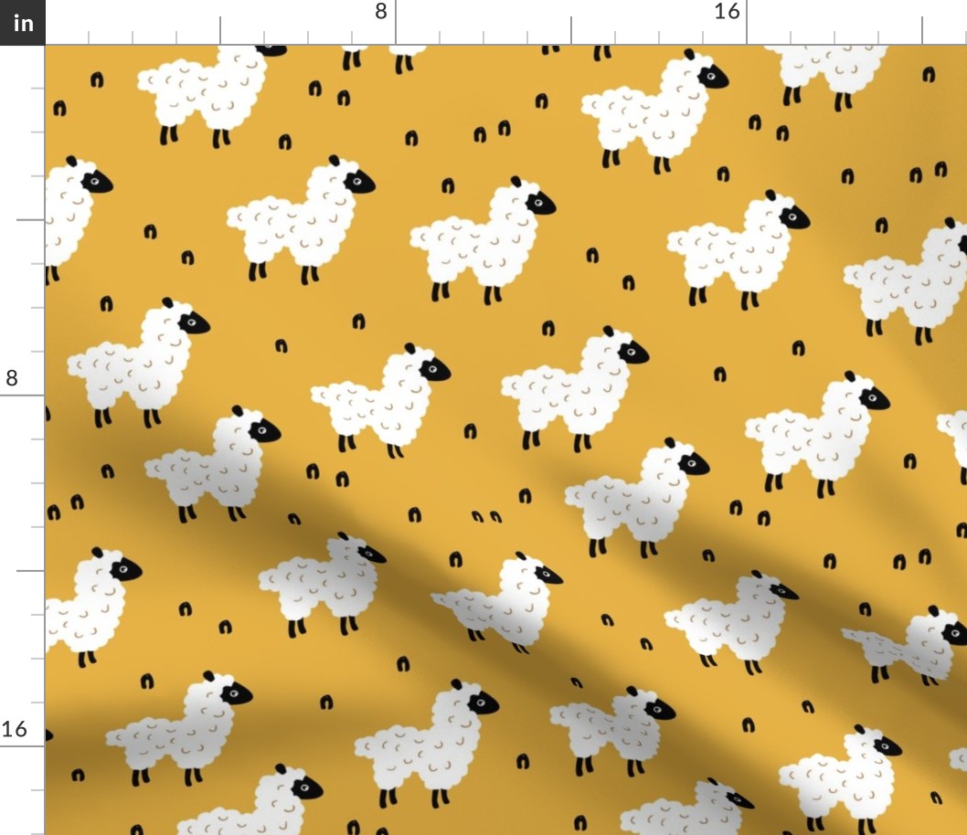 Cute little sheep design abstract white baby llama ochre yellow