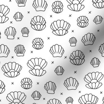 Deep sea shells and pearls mermaid theme ocean shell illustration girls monochrome black and white